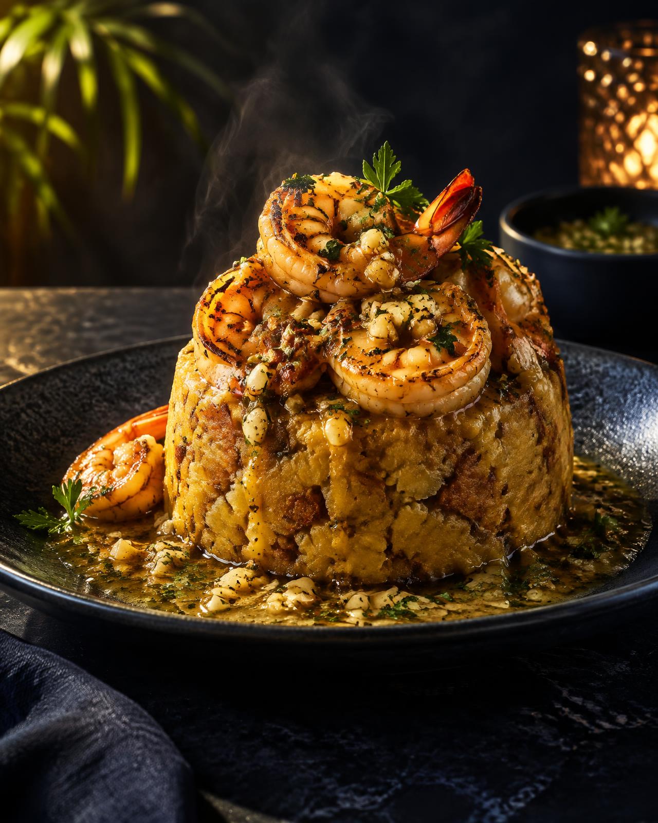Mofongo with garlic shrimp