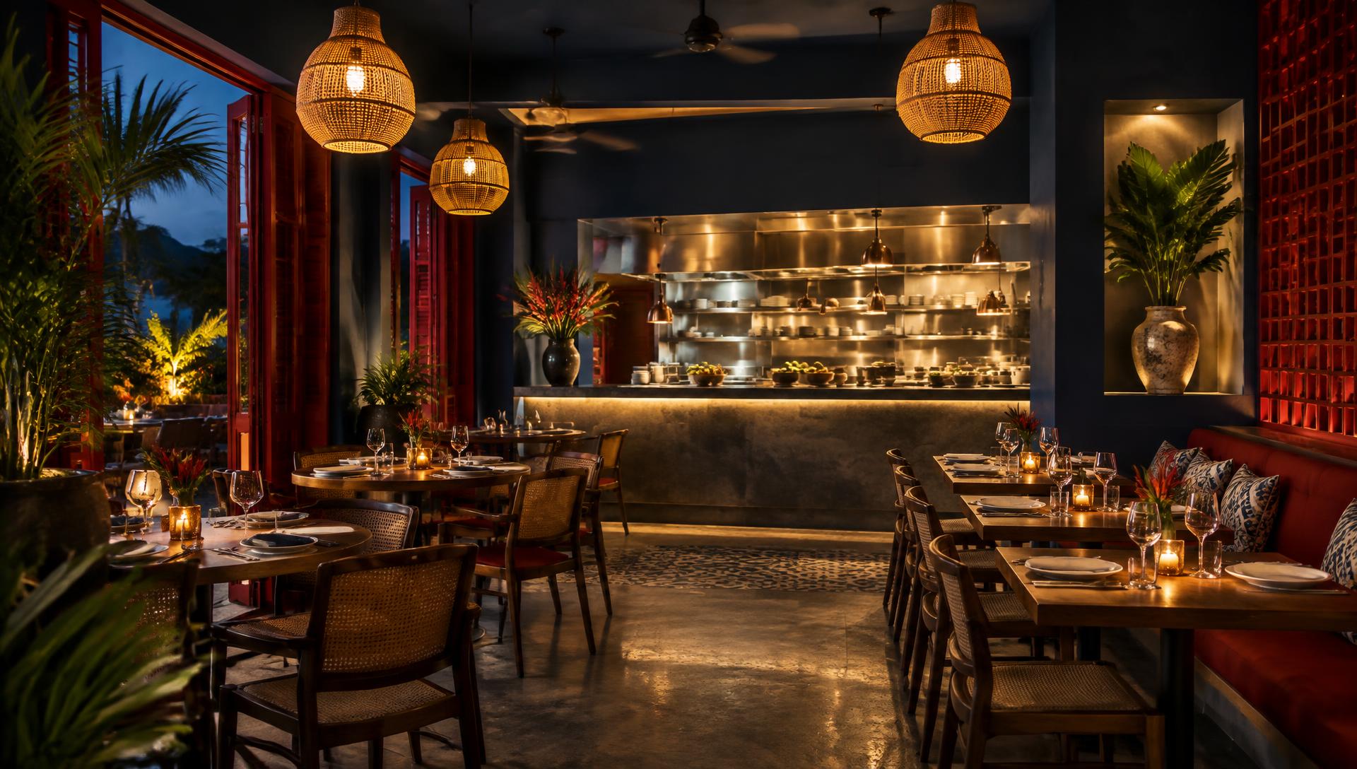 Warm Caribbean restaurant interior